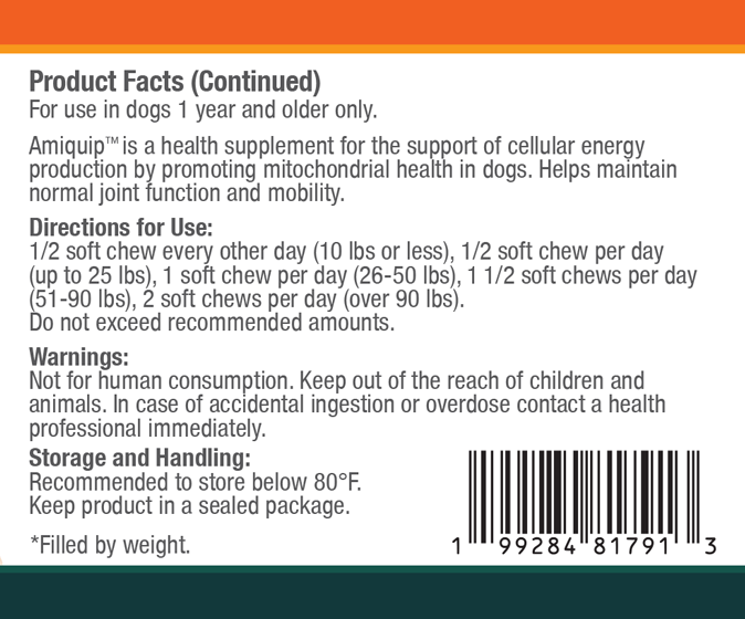 Amiquip™ Soft Chews for Dogs (PQQ 6 mg + PEA 200 mg) | 90+ Day Supply